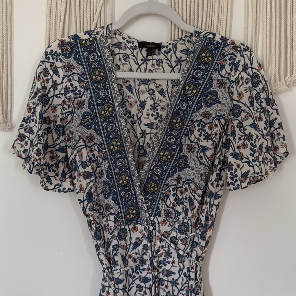Amabella blue cream floral wrap dress - Picture 6 of 6